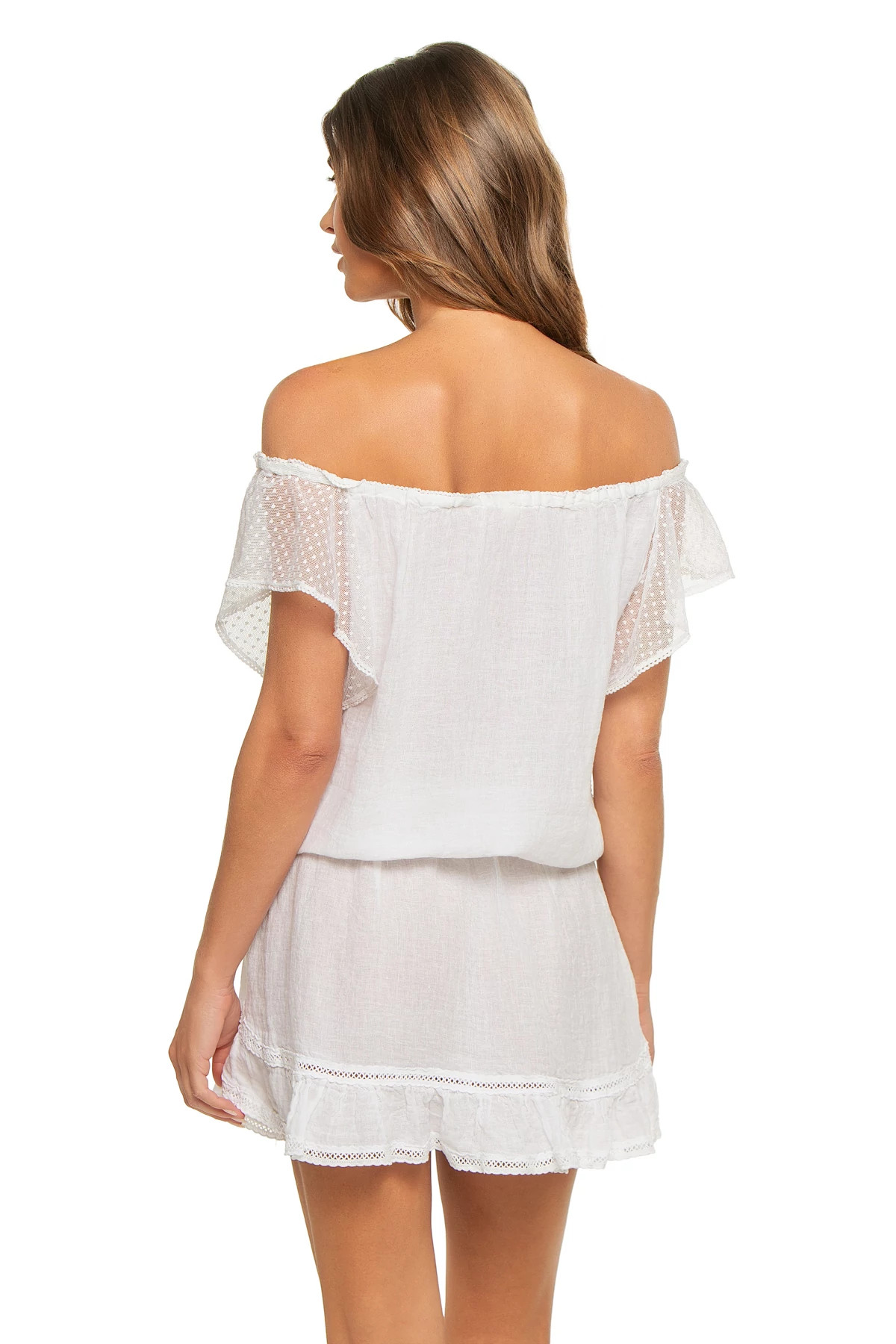 WHITE Astra Linen Off Shoulder Mini Dress image number 2