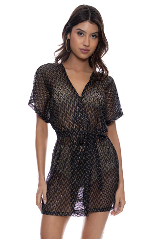 BLACK Buzzing Kimono Wrap Dress
