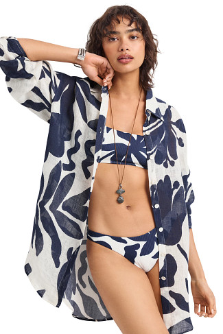 NIGHT FLOWER Playa Linen Button Down Shirt Dress