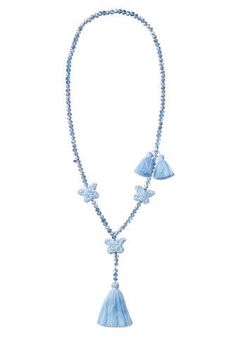 BLUE Lariat 3 Butterfly Necklace