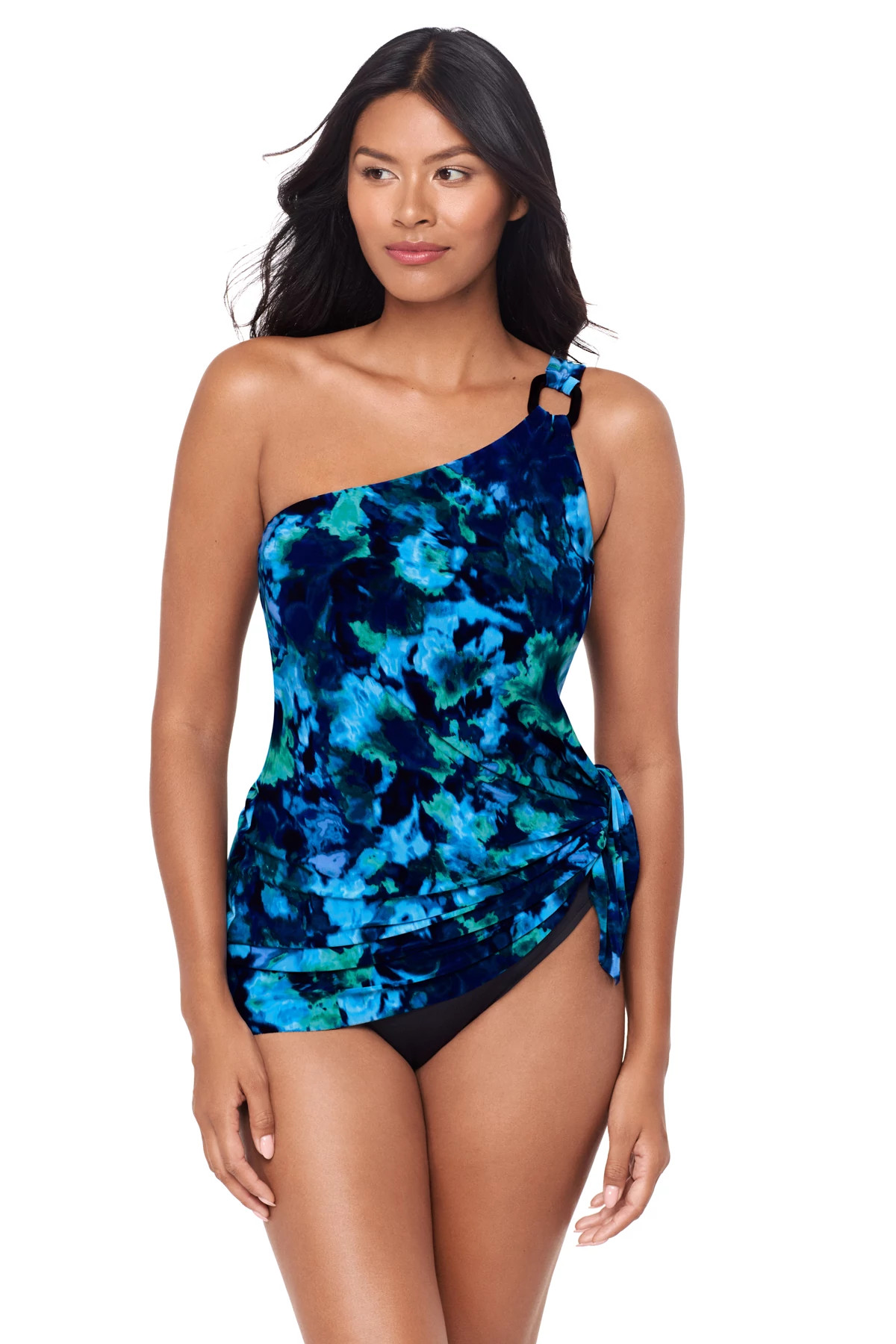 BLUE/MULTI Amal One Shoulder Swimdress image number 1
