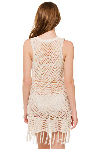 TAN Fringe Crochet Tunic