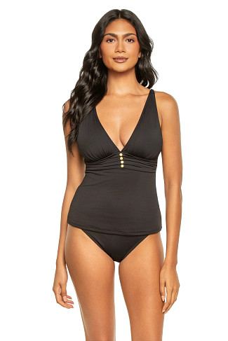 CAVIAR Ruched Plunge Tankini Top