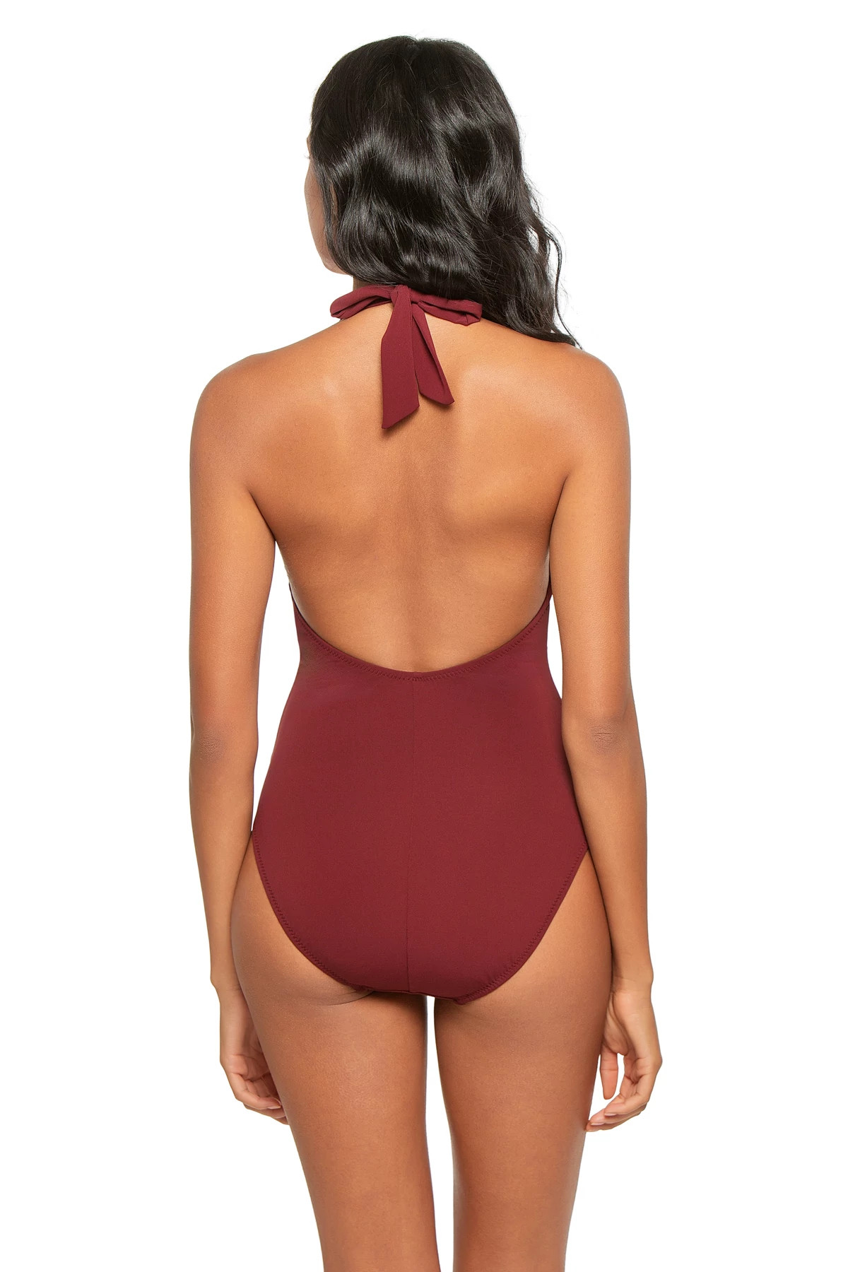 BLACK CHERRY Ava Plunge Halter One Piece Swimsuit image number 2