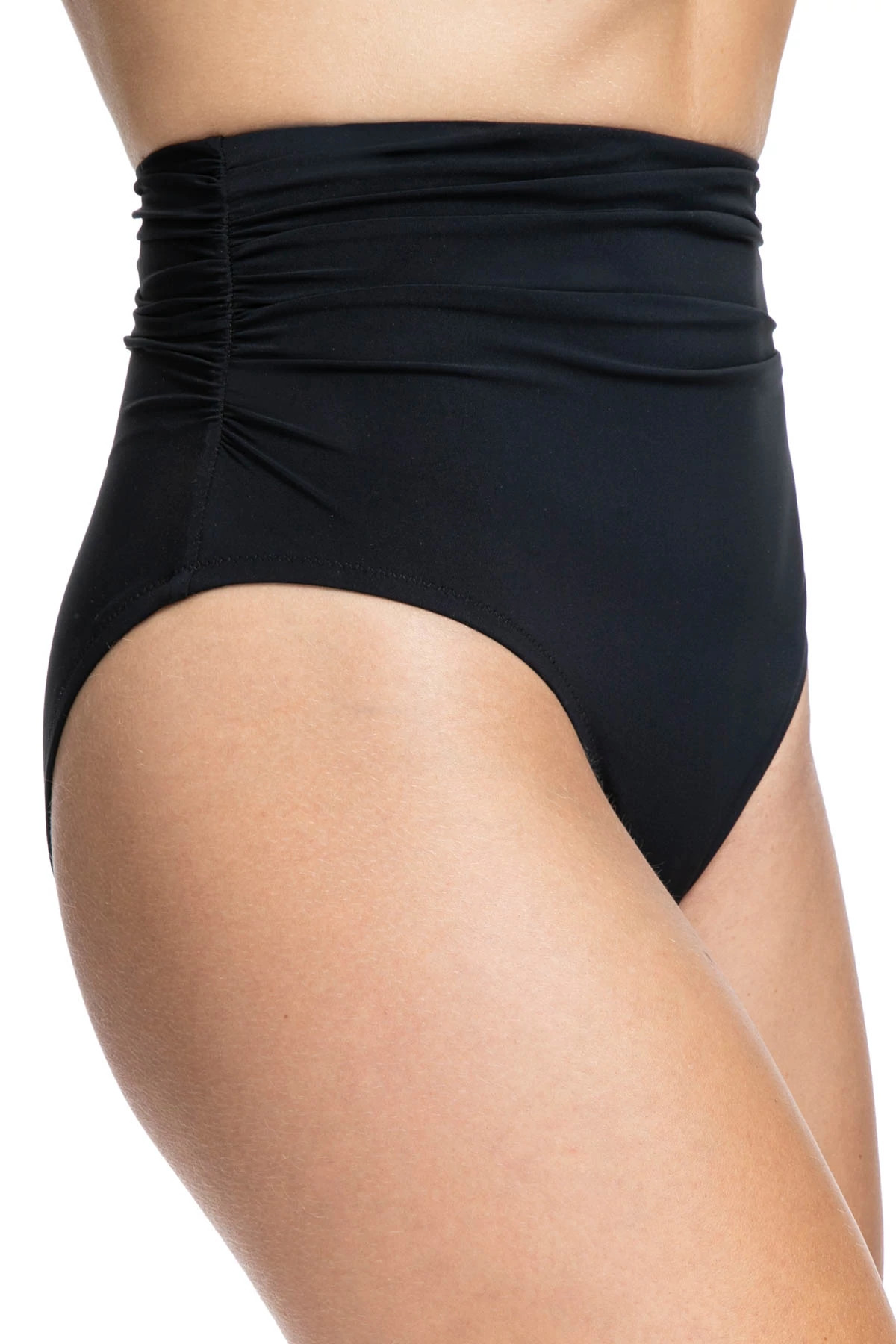 BLACK Shirred High Waist Bikini Bottom image number 4