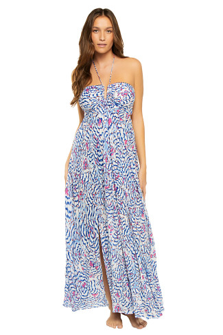 BLUE WINGS FLOWER Carla Halter Maxi Dress