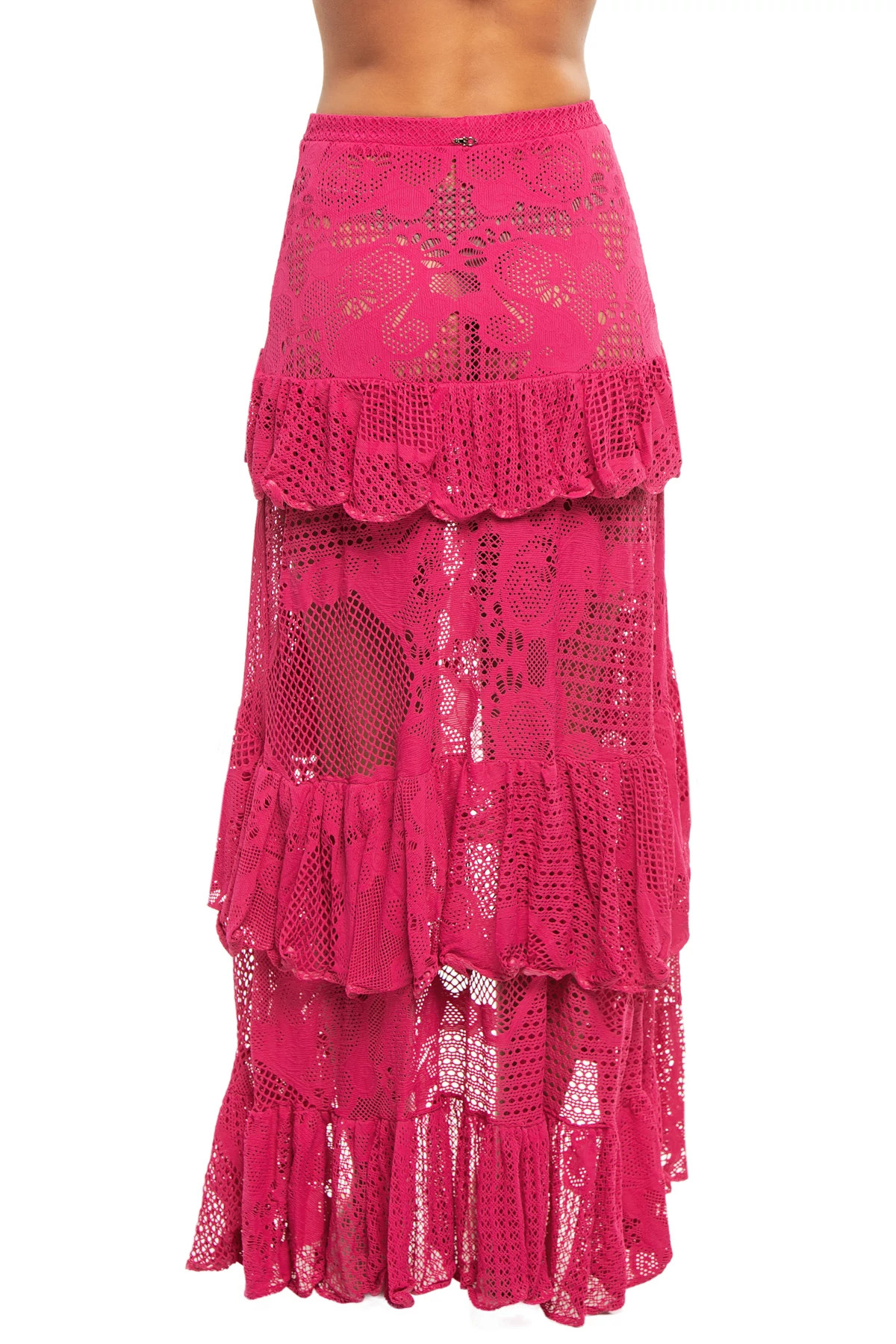 CERISE Tiered Lace Maxi Skirt image number 2
