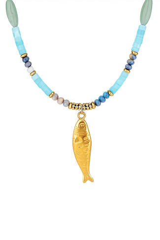 GOLD Akira Fish Pendant Beaded Necklace