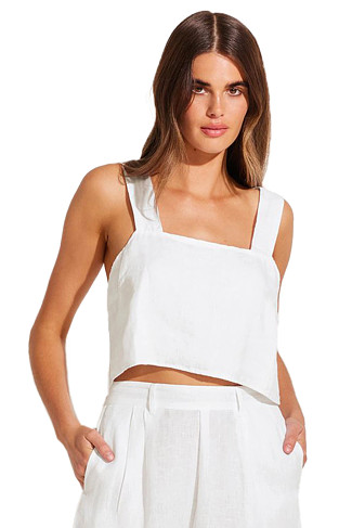 WHITE Tallows Linen Crop Top