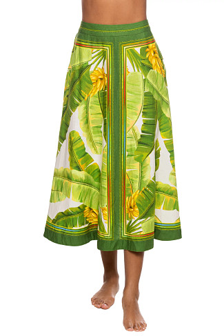 GREEN Fresh Forest Scarf Midi Skirt