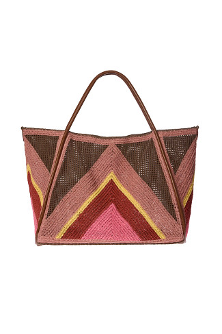 BROWN PINK Cherry Chocolate Oversized Woven Tote
