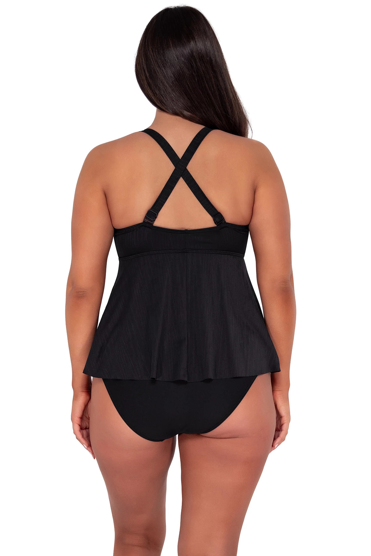 BLACK SEAGRASS TEXTURE Marin Tankini Top image number 2