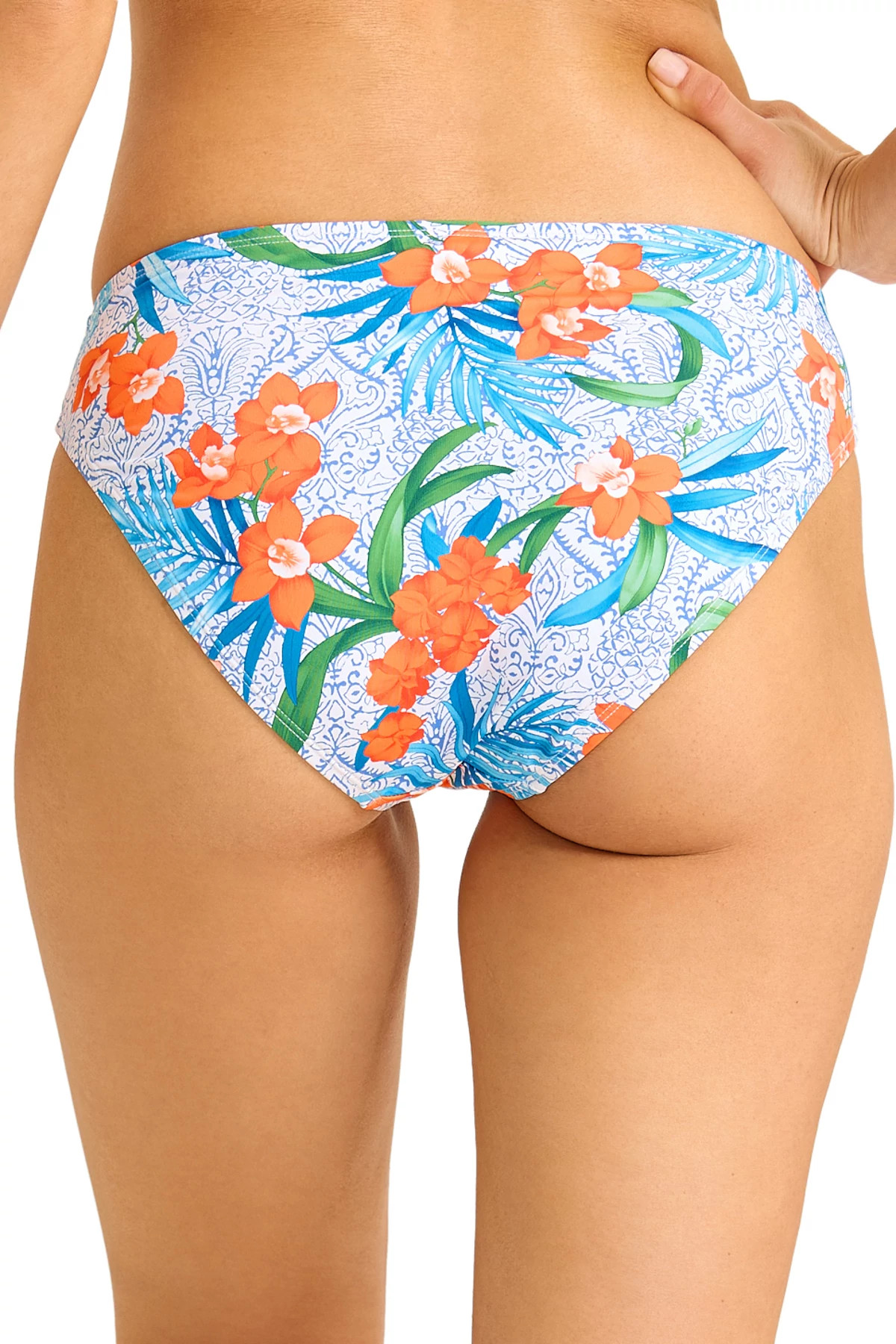 WHITE Floral Shirred Hipster Bikini Bottom image number 2