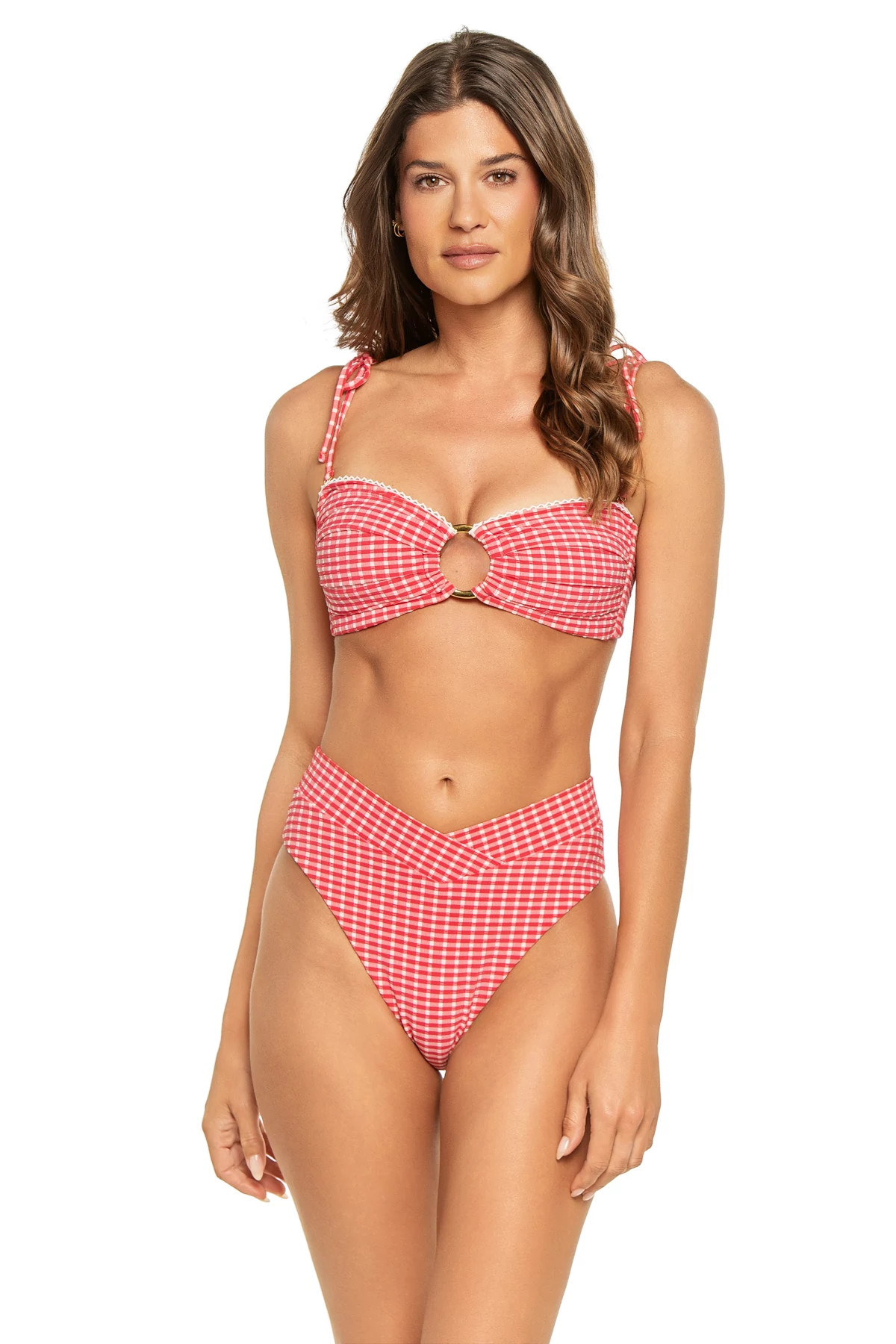 CHERRY GINGHAM Cannes Gingham Bandeau Bikini Top image number 3