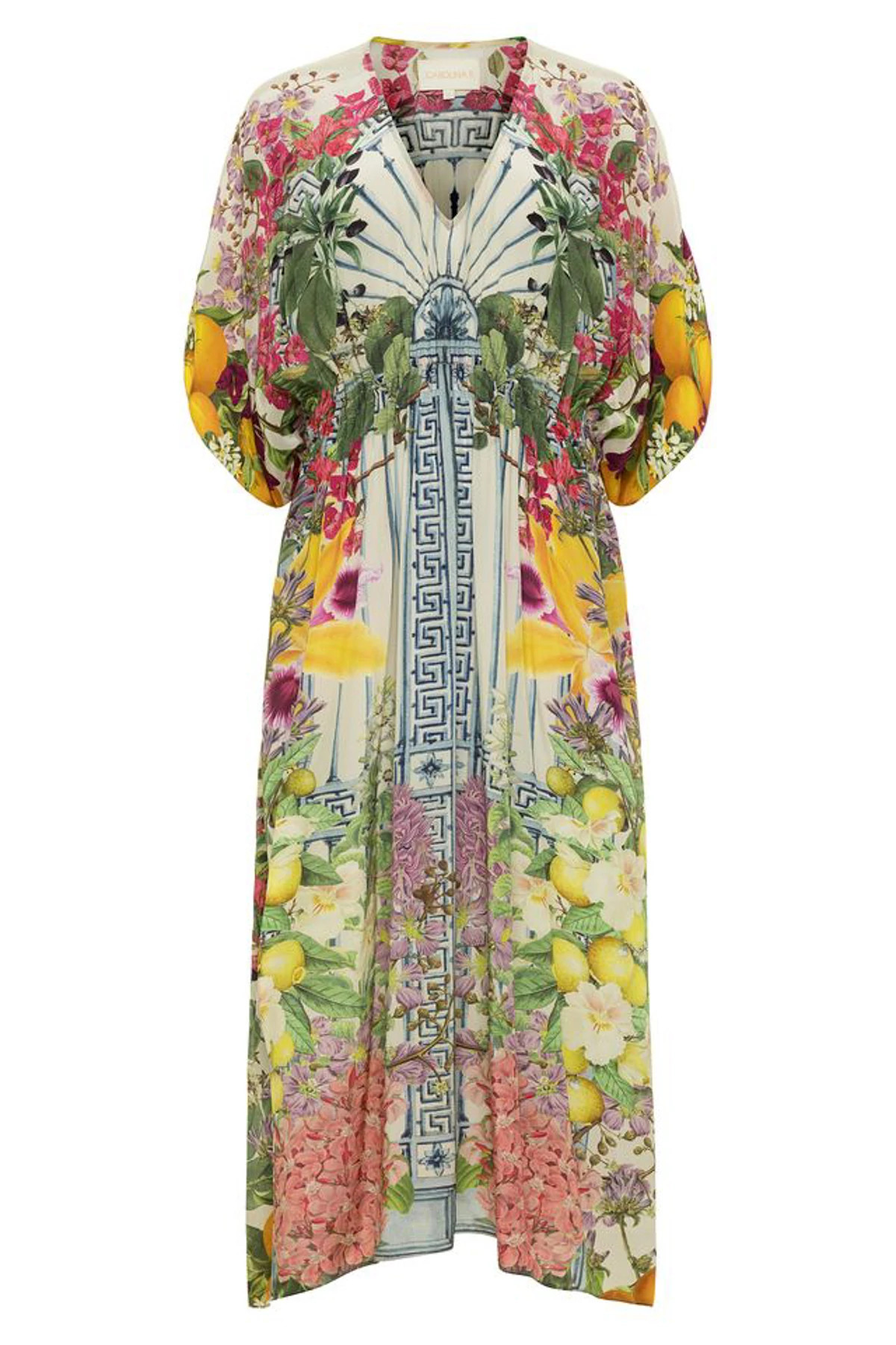 FLORAL GREEK Midi Caftan Dress image number 3