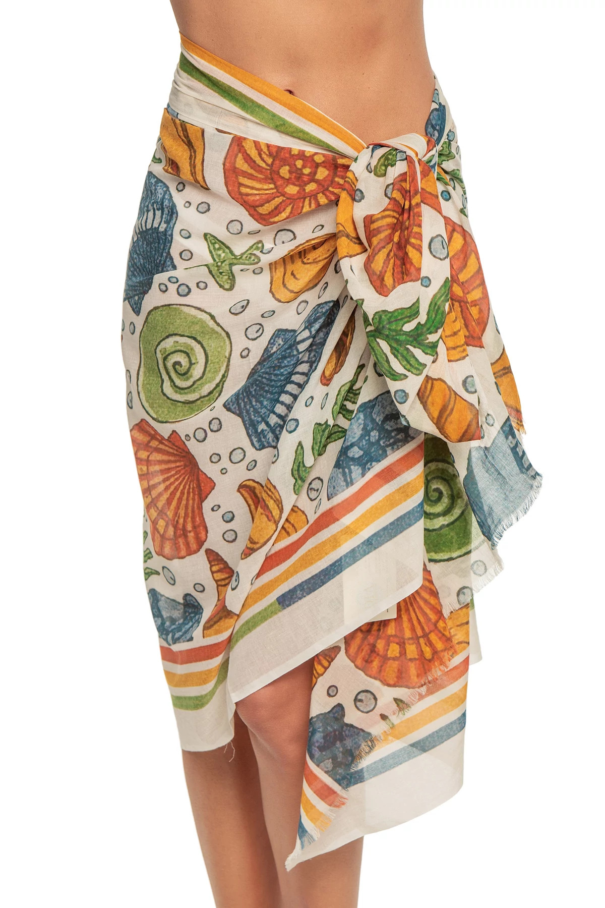 BEIGE MULTI Shell Print Cotton Sarong image number 1