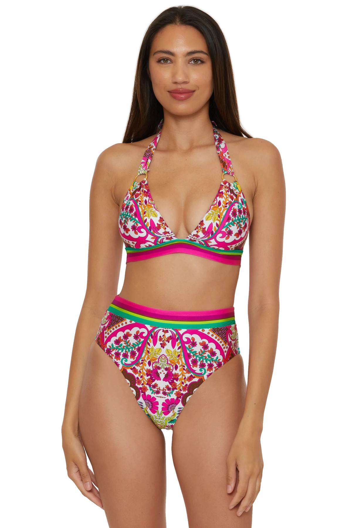 MULTI Hawaiian Garden Halter Bikini Top image number 1