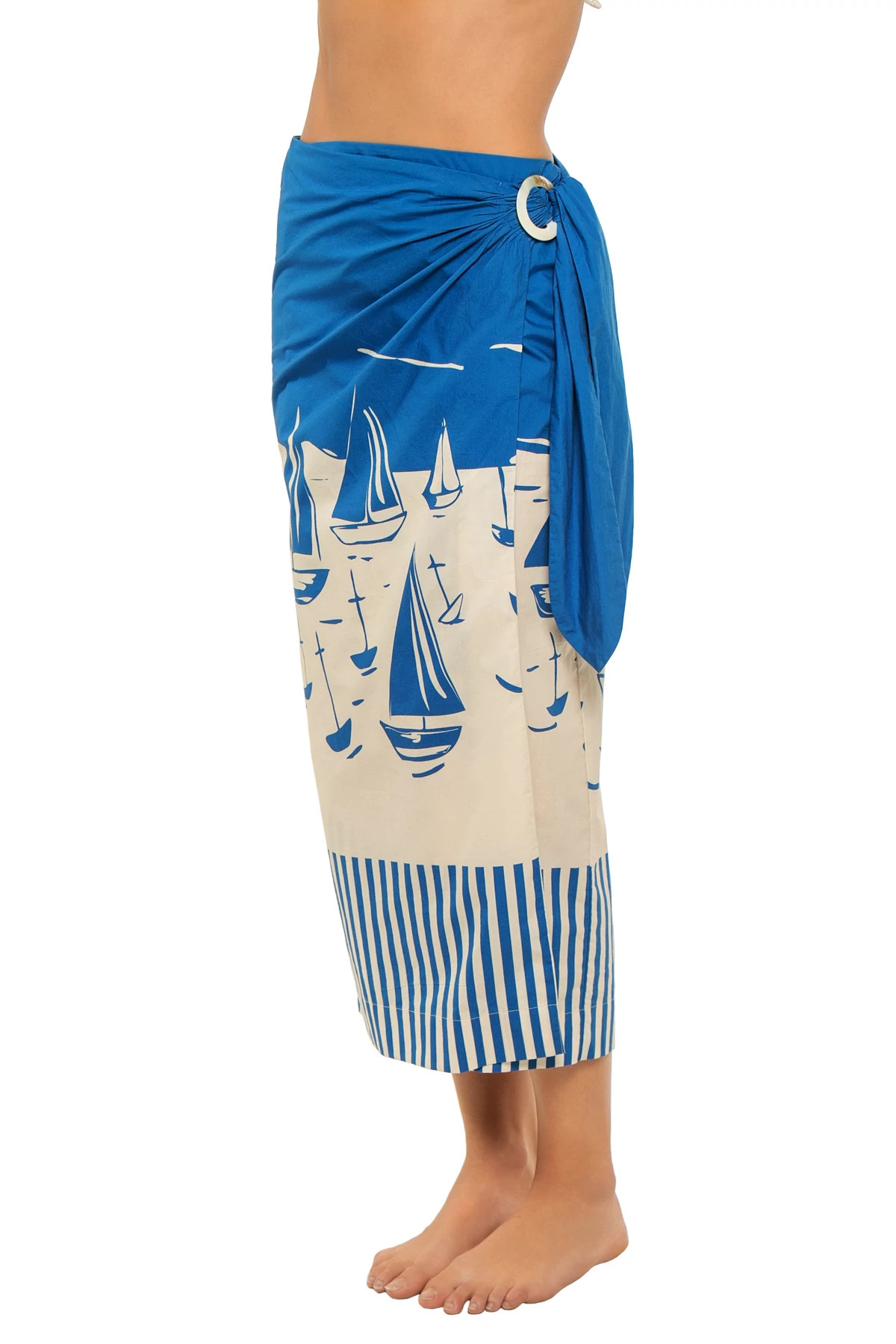 SAILBOATS Loren Cotton Sailboat Print Midi Skirt image number 3