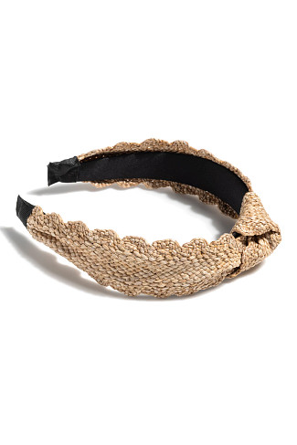NATURAL Knotted Scalloped Straw Headband