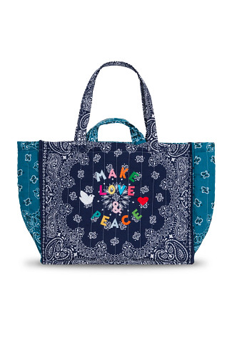NAVY/PETROLE Cabas Quilted Tote Bag