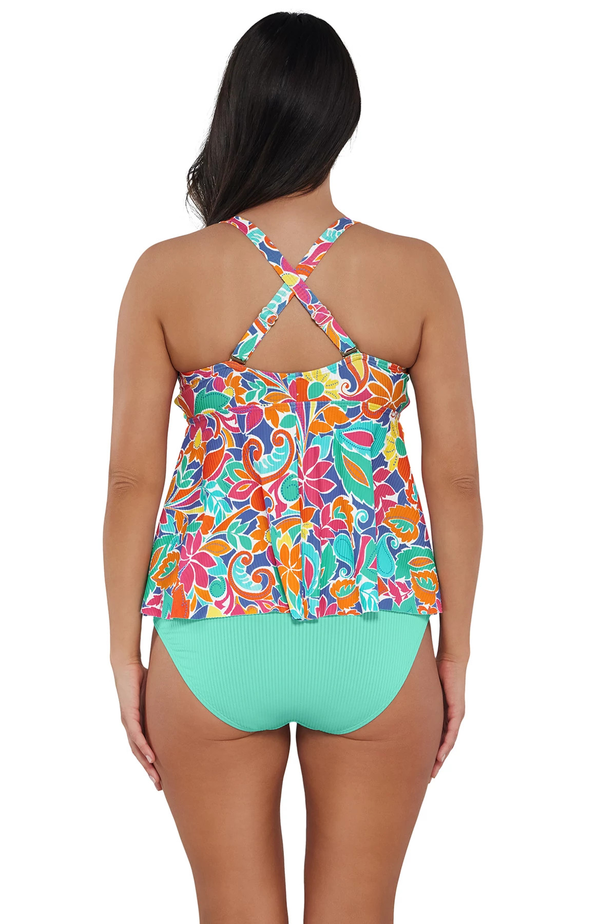 FESTIVE FLORAL SANDBAR RIB Marin Tankini Top image number 2