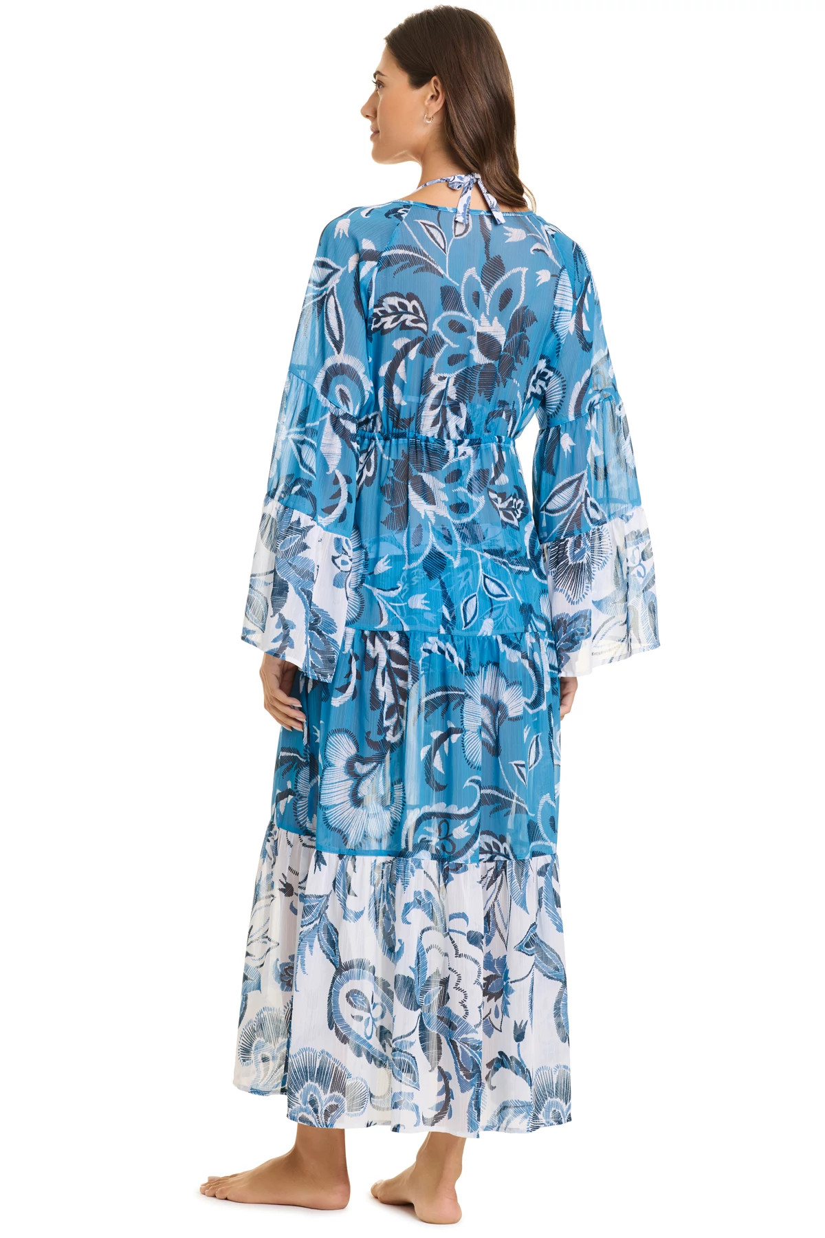 DRIFT BLEU Chiffon Tiered Maxi Dress Cover Up image number 2