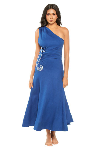 BLUE Linen One Shoulder Maxi Dress