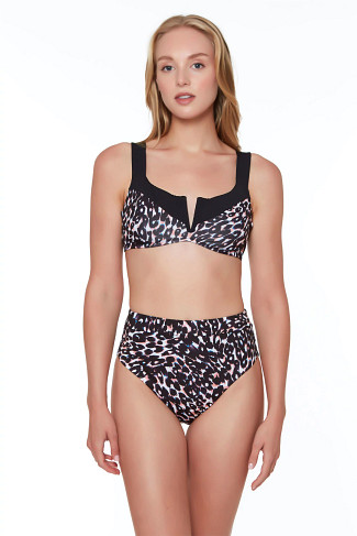 BLACK Leopard V-Wire Bralette Bikini Top