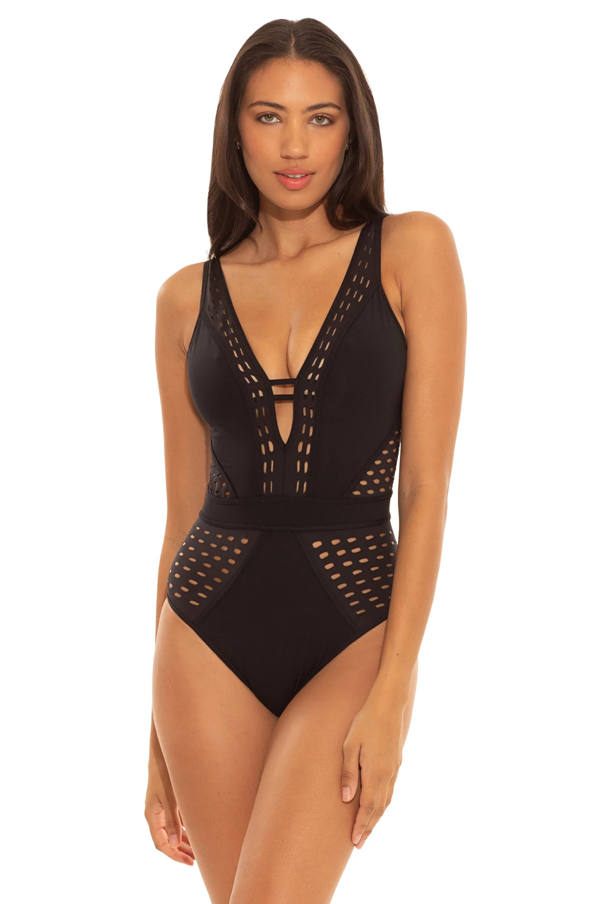 BLACK Show & Tell Plunge One Piece Swimsuit image number 1