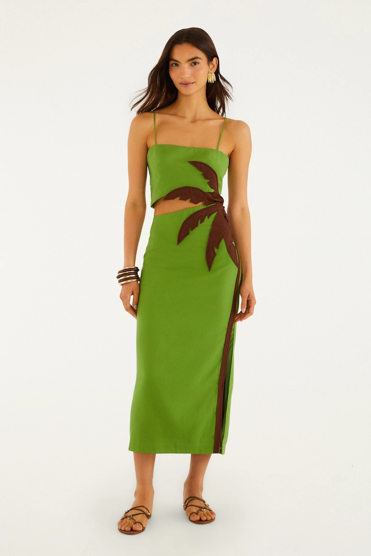 GREEN Palm Tree Cut-Out Midi Dress image number 4