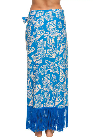 BLUE Ruby Shell Print Fringe Sarong