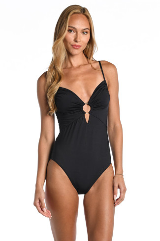 BLACK Shirred One Piece Swimsuit