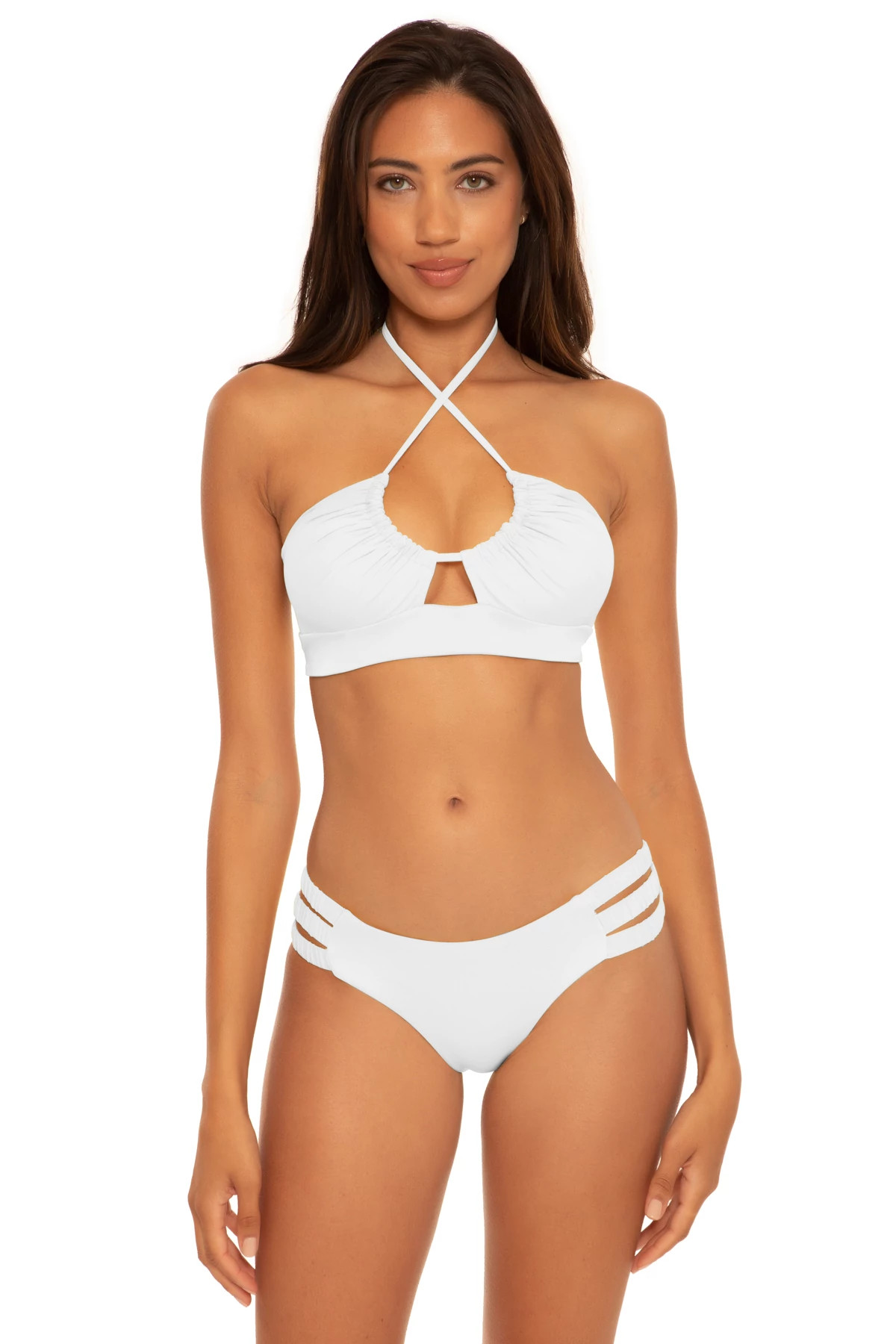 WHITE Candice Convertible Banded Halter Bikini Top image number 2