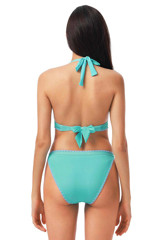 TURQUOISE Embroidered Banded Halter Bikini Top