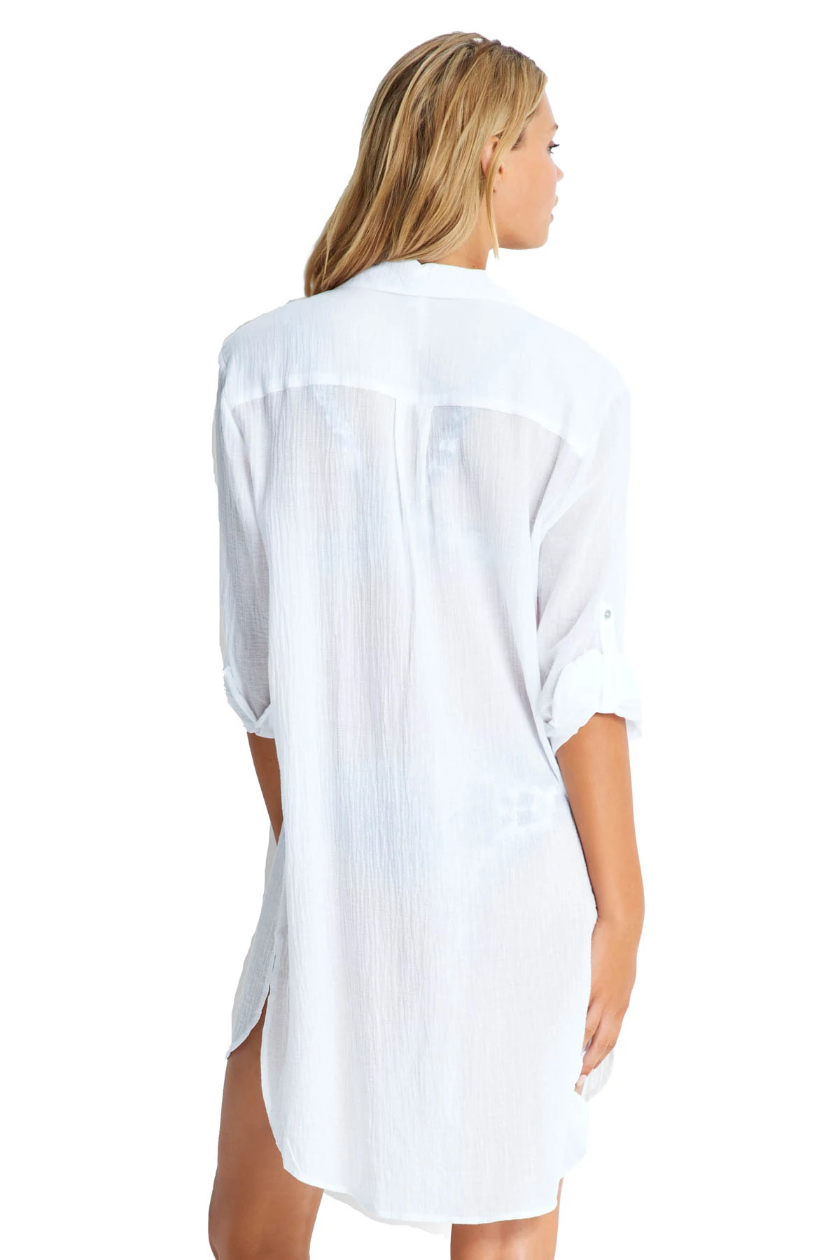 WHITE Crinkle Twill Beach Shirt Dress image number 2