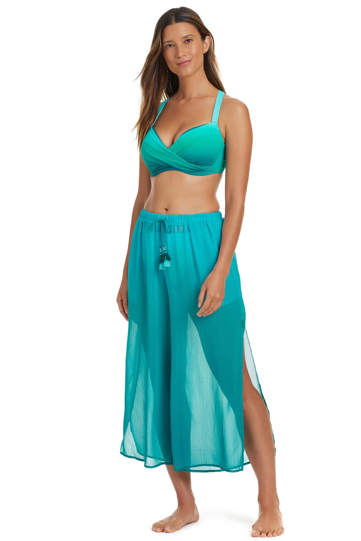 DARK TEAL Side Slit Cover Pants image number 3