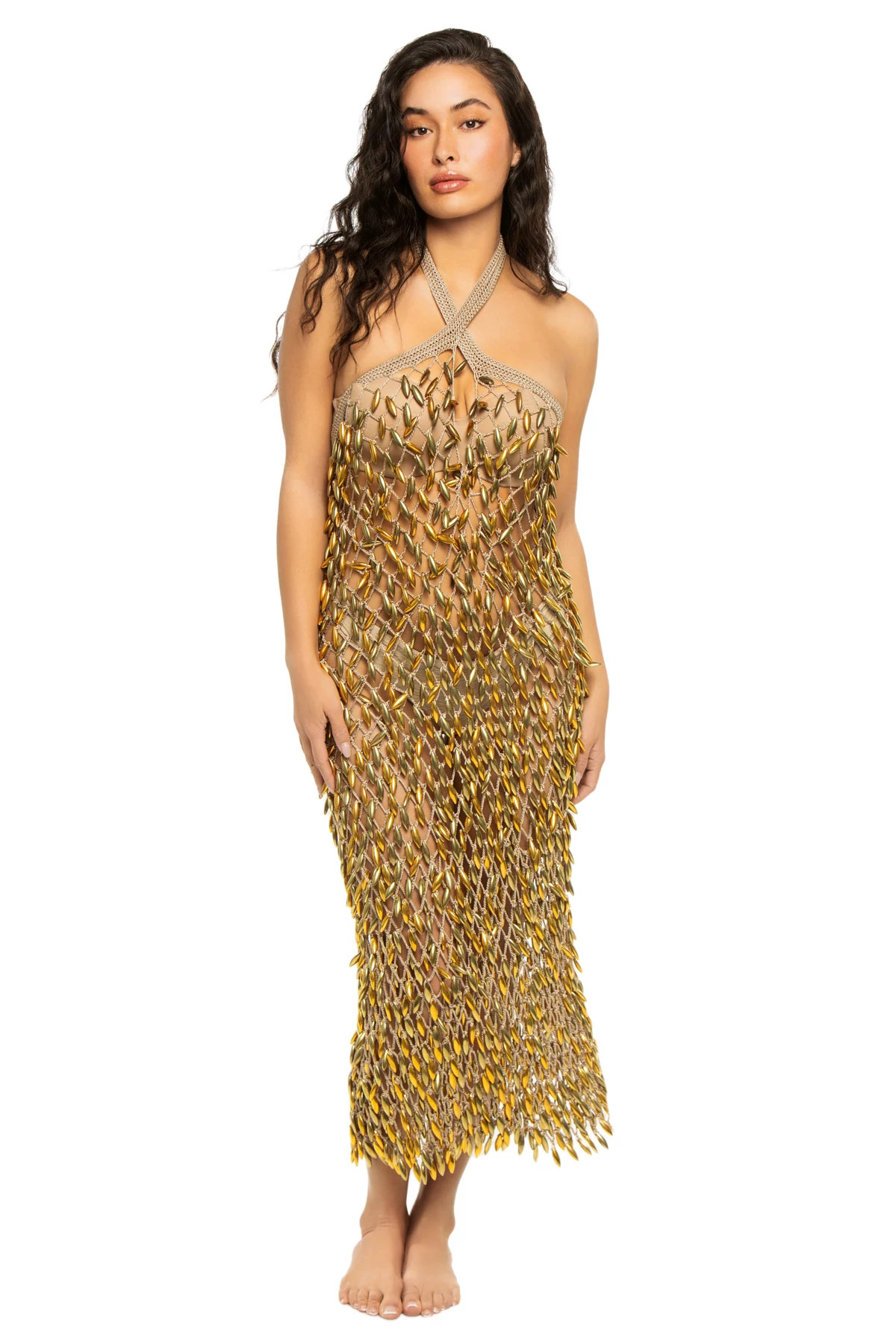 BRONZE Crochet Beaded Convertible Dress image number 2