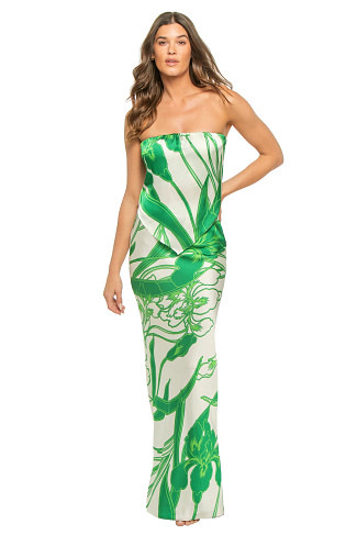 WINDING IRIS Mae Smocked Satin Strapless Crop Top
