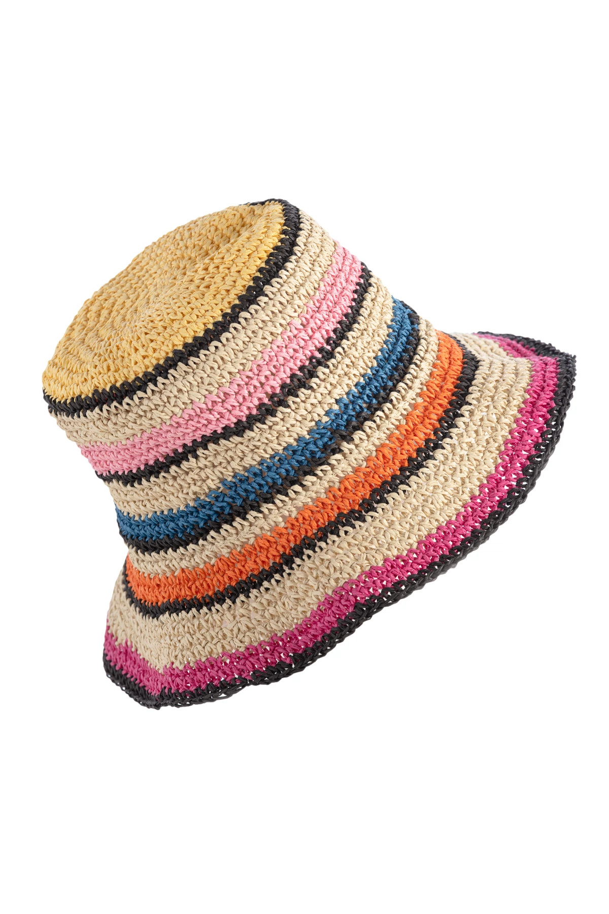 MULTI Crochet Stripe Bucket Hat image number 1