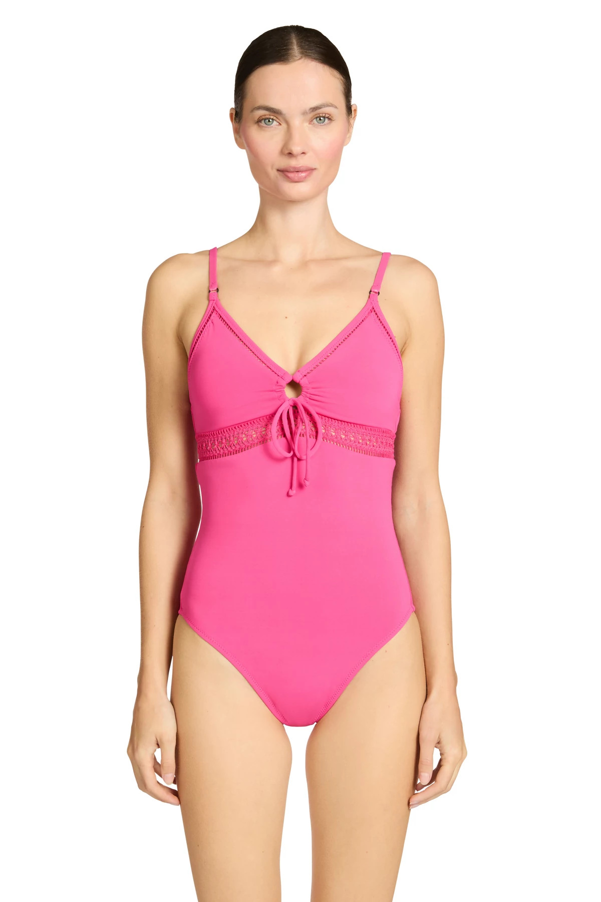 STRAWBERRY Crochet Trim One Piece Swimsuit image number 1