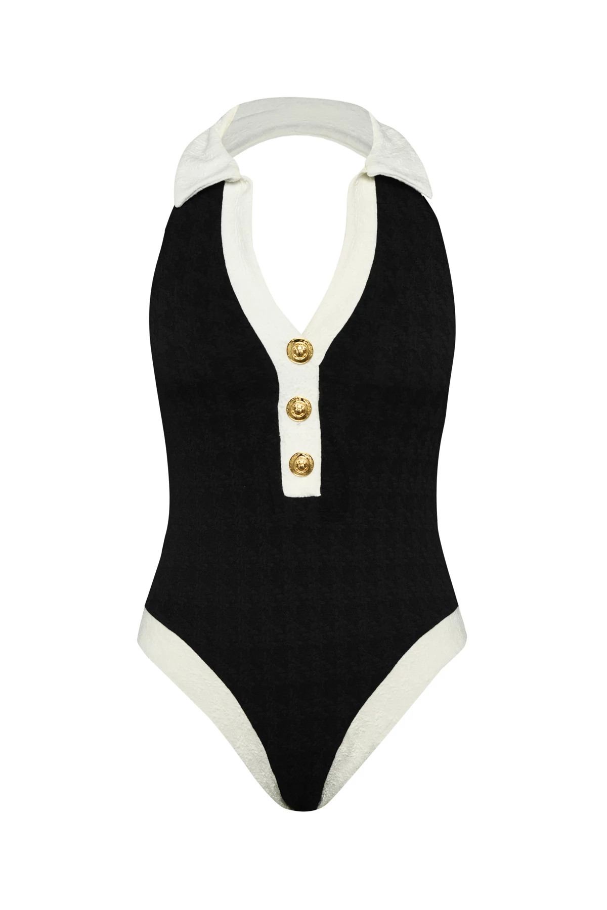 BLACK Natalya Colorblock Collared One Piece Swimsuit image number 4