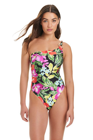 BLACK MULTI One Shoulder Ring One Piece Swimsuit