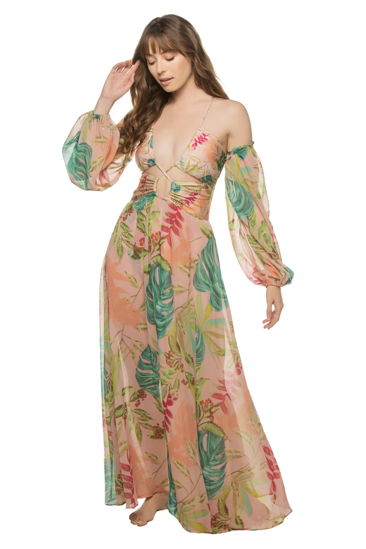 HARBOUR PINK Tropicalia Lace Up Maxi Dress image number 1