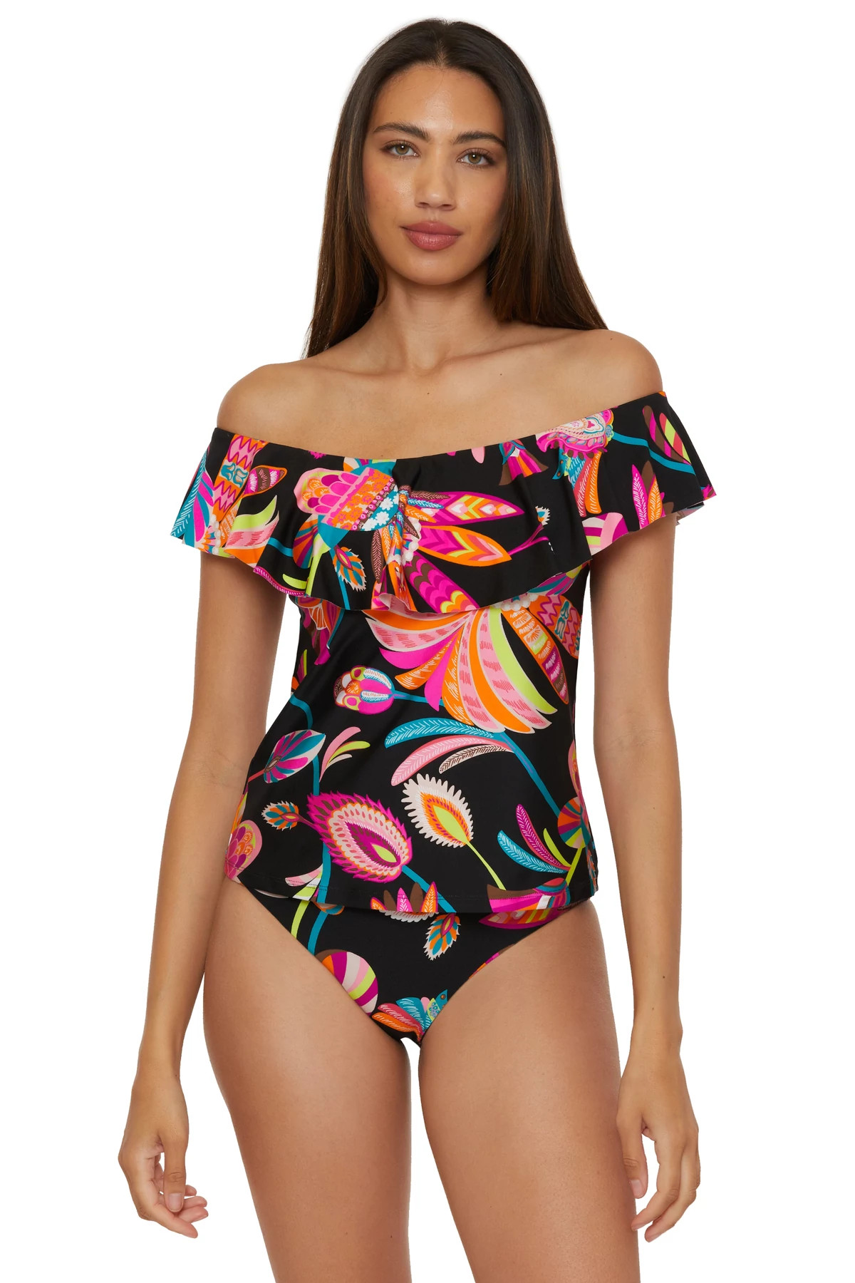 MULTI Off Shoulder Bandeau Tankini Top image number 1