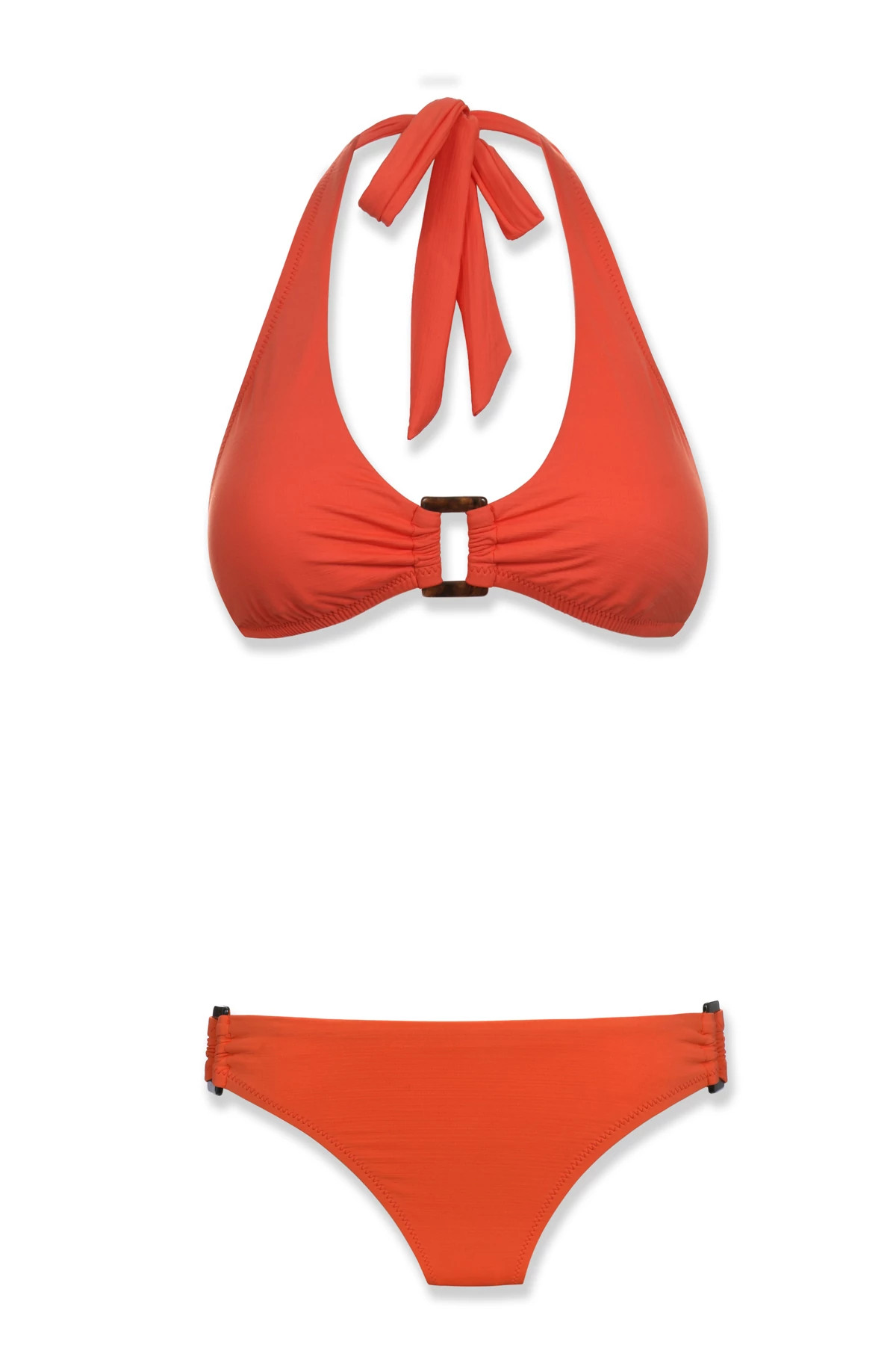 TROPICAL CORAL Textured Triangle Bikini Top image number 4