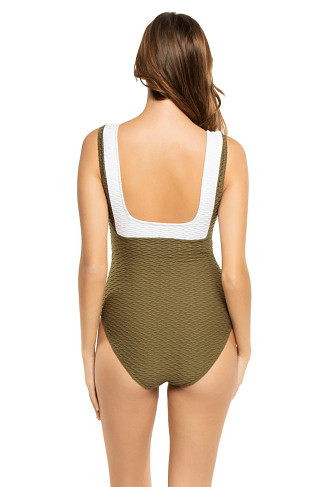 KHAKI Textured One Piece Swimsuit