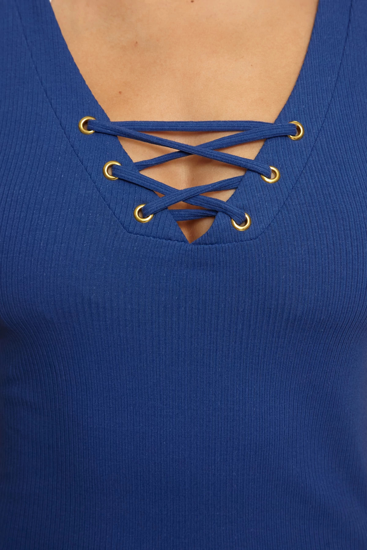 NAVY Yacht Club Ribbed Lace-Up Midi Dress image number 4