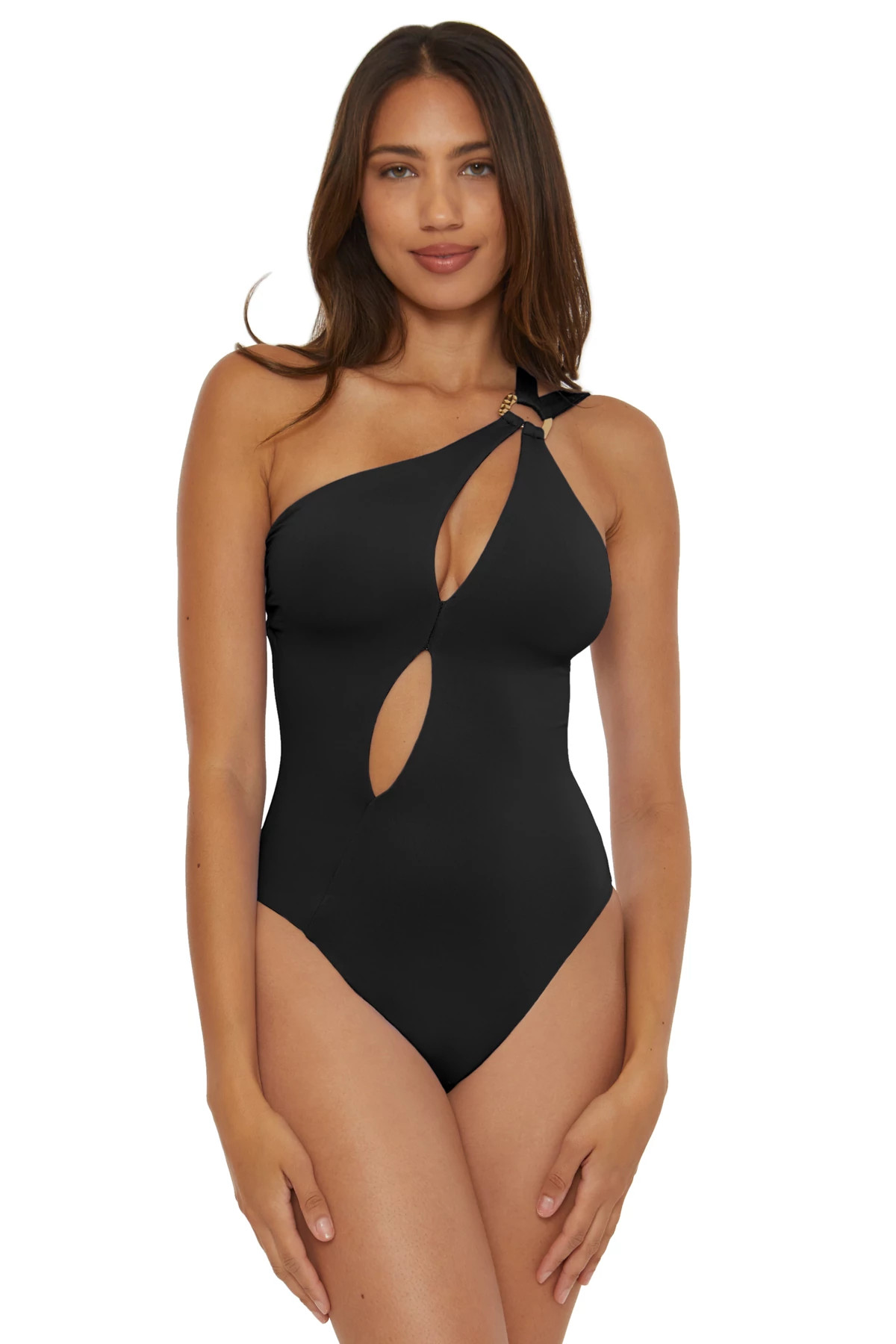 BLACK Asymmetrical One Piece Swimsuit image number 1