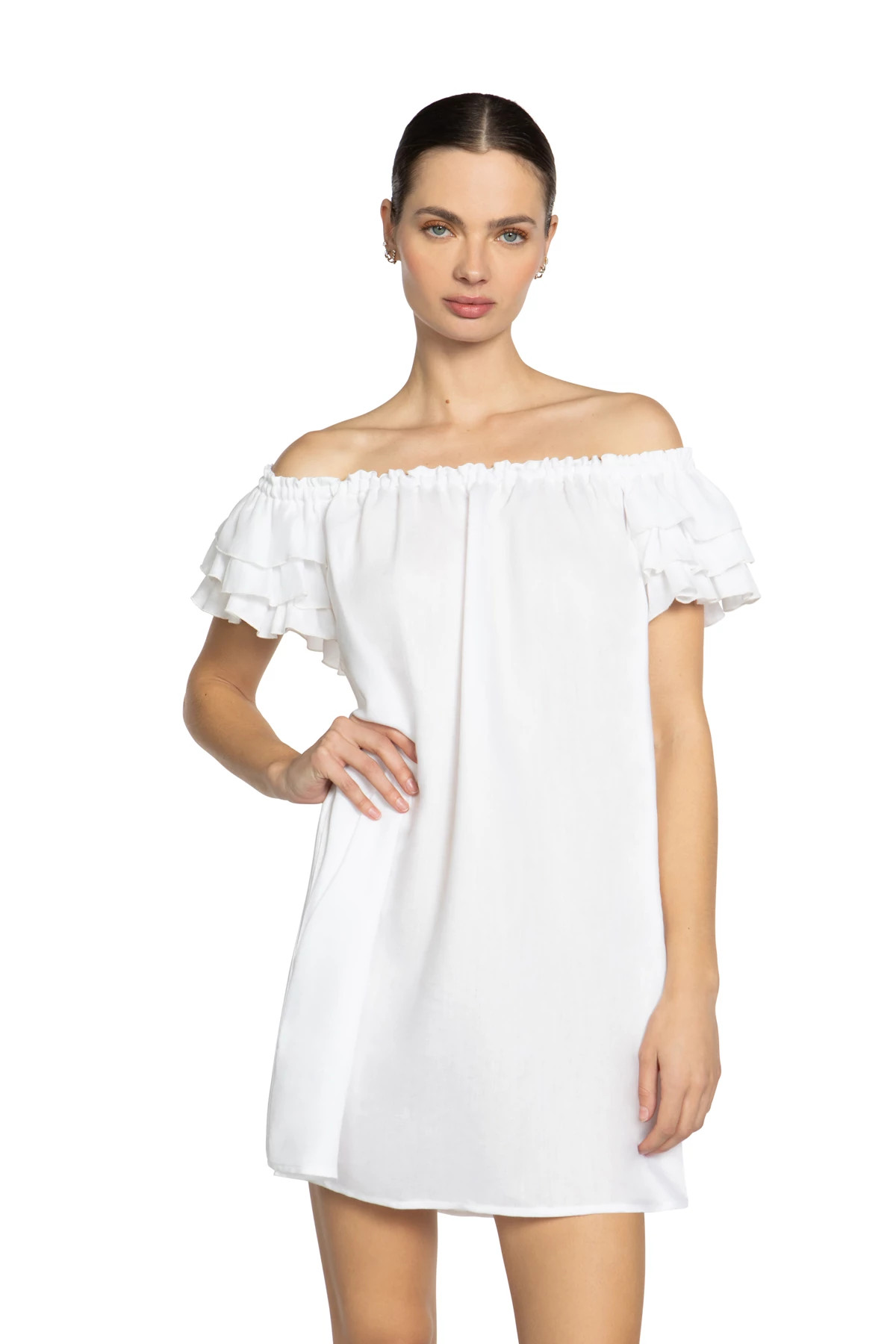 WHITE Fiona Off the Shoulder Ruffle Dress image number 1