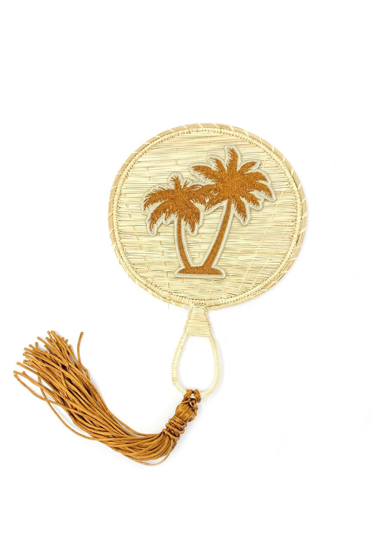 GOLD Embroidered Palm Beach Appliqué Straw Fan image number 1